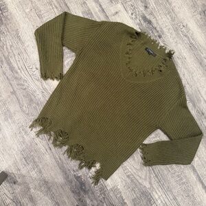 Fringed Olive Green Sweater